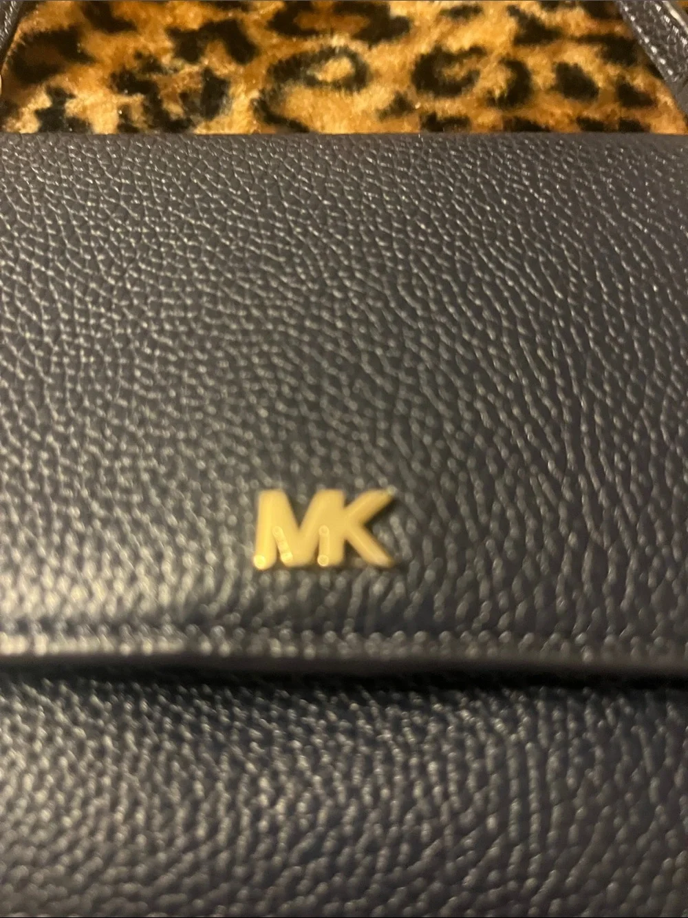 Michael Kors Black Pebbled Leather Crossbody with Gold MK Logo